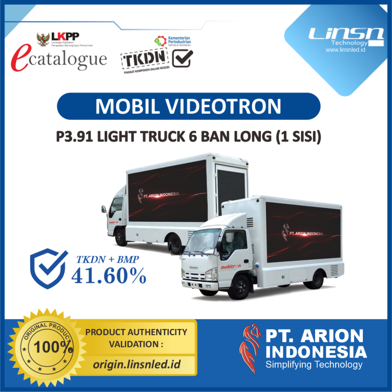 LINSN - Mobil Videotron P3.91 Light Truck 6 Ban Long (1 Sisi)